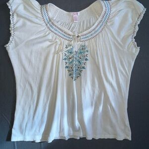 Lena White‎ and Blue Ruffled Cap Sleeve Blouse Size 18/20